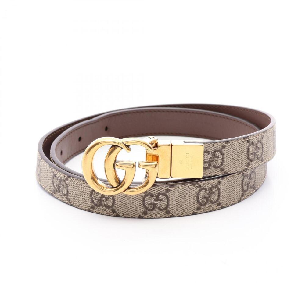 Gucci Double G GG Supreme Gold Hardware Reversible Leather Belt for Women (Be...